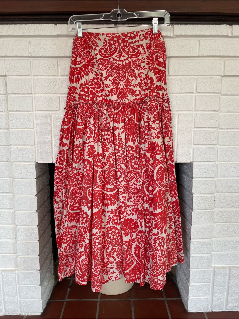 Sundance Orange & Cream Floral Tiered Maxi Skirt